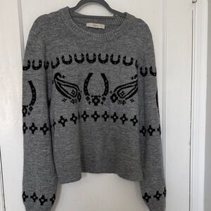 LOFT Gray Sweater with Black Design